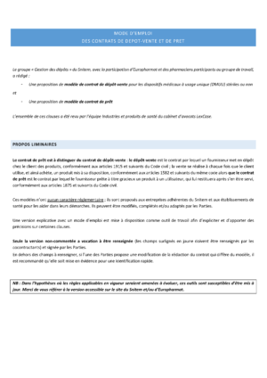 Modèles de contrats de dépôt-vente et de prêt